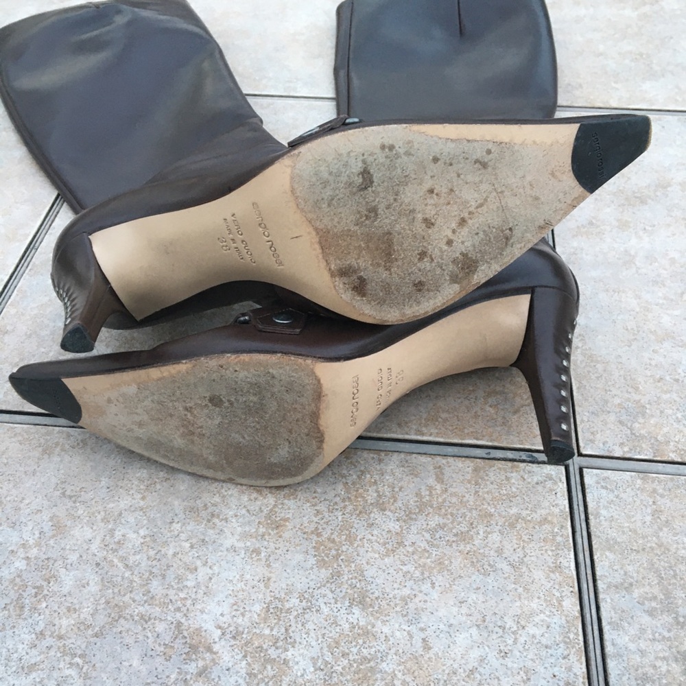 Sergio Rossi brown leather studded heeled boots 38 - Picture 12 of 14